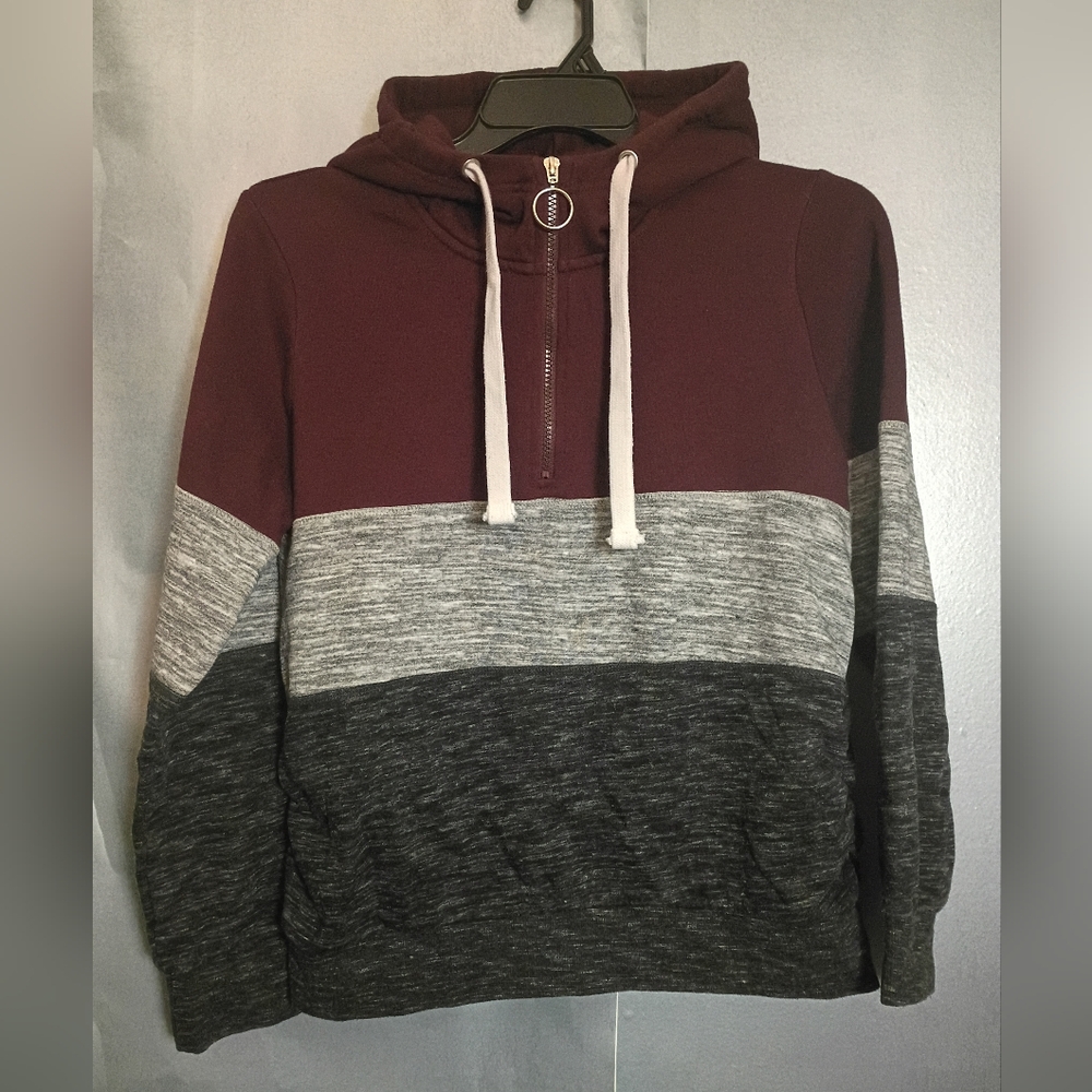 Women's Maroon and Gray Colorblock Hoodie